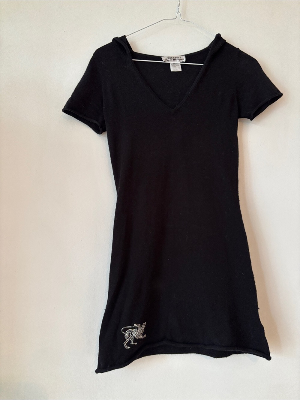 Parasuco hooded Black V-Neck Short Sleeve knitted with Rhinestone Detail